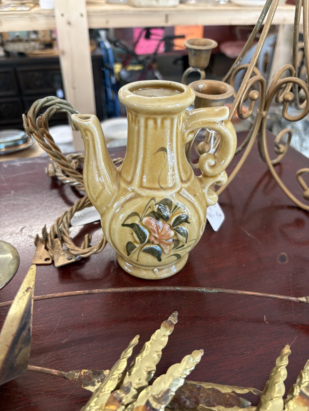 Vintage Yellow Floral Ceramic Pitcher Vase
